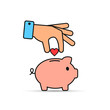 © tatianasun - Hand put heart into piggy bank Vector icon, simple color illustration