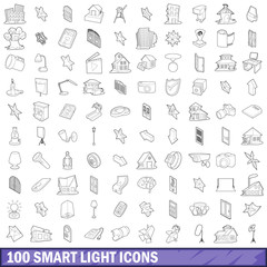 Poster - 100 smart light icons set, outline style