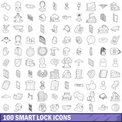 Poster - 100 smart lock icons set, outline style