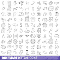 Poster - 100 smart watch icons set, outline style