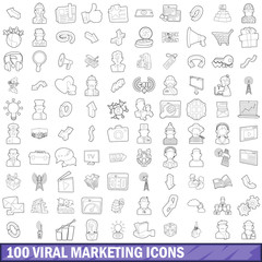 Wall Mural - 100 viral marketing icons set, outline style