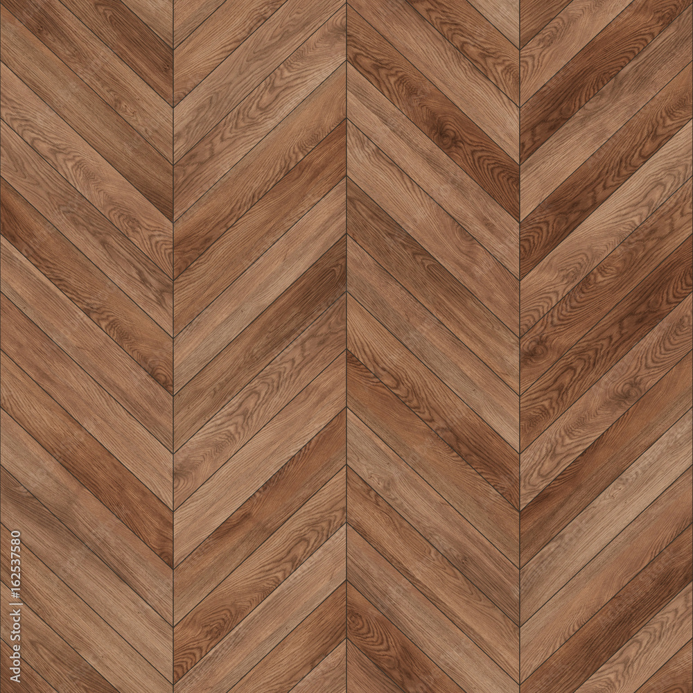 Seamless wood parquet texture (chevron brown) - obrazy, fototapety, plakaty 