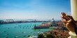 Aerial panorama of Venice,Italy with hands taking picture with mobile phone.
