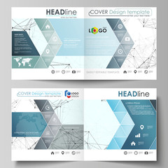 Wall Mural - Business templates for square design bi fold brochure, flyer, report. Leaflet cover, vector layout. Chemistry pattern, connecting lines and dots, molecule structure on white, geometric background.