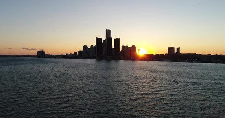 Wall Mural - detroit skyline during sunset