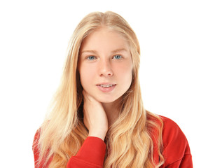 Poster - Cute teenager girl on white background