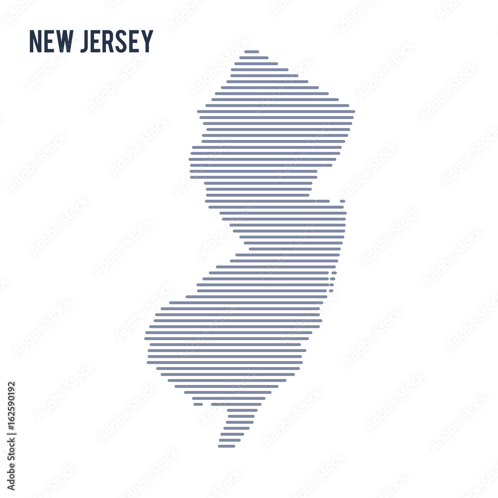 Vector abstract hatched map of State of New Jersey with lines isolated ...