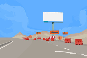 Road under construction scene vector transportation and landscape background