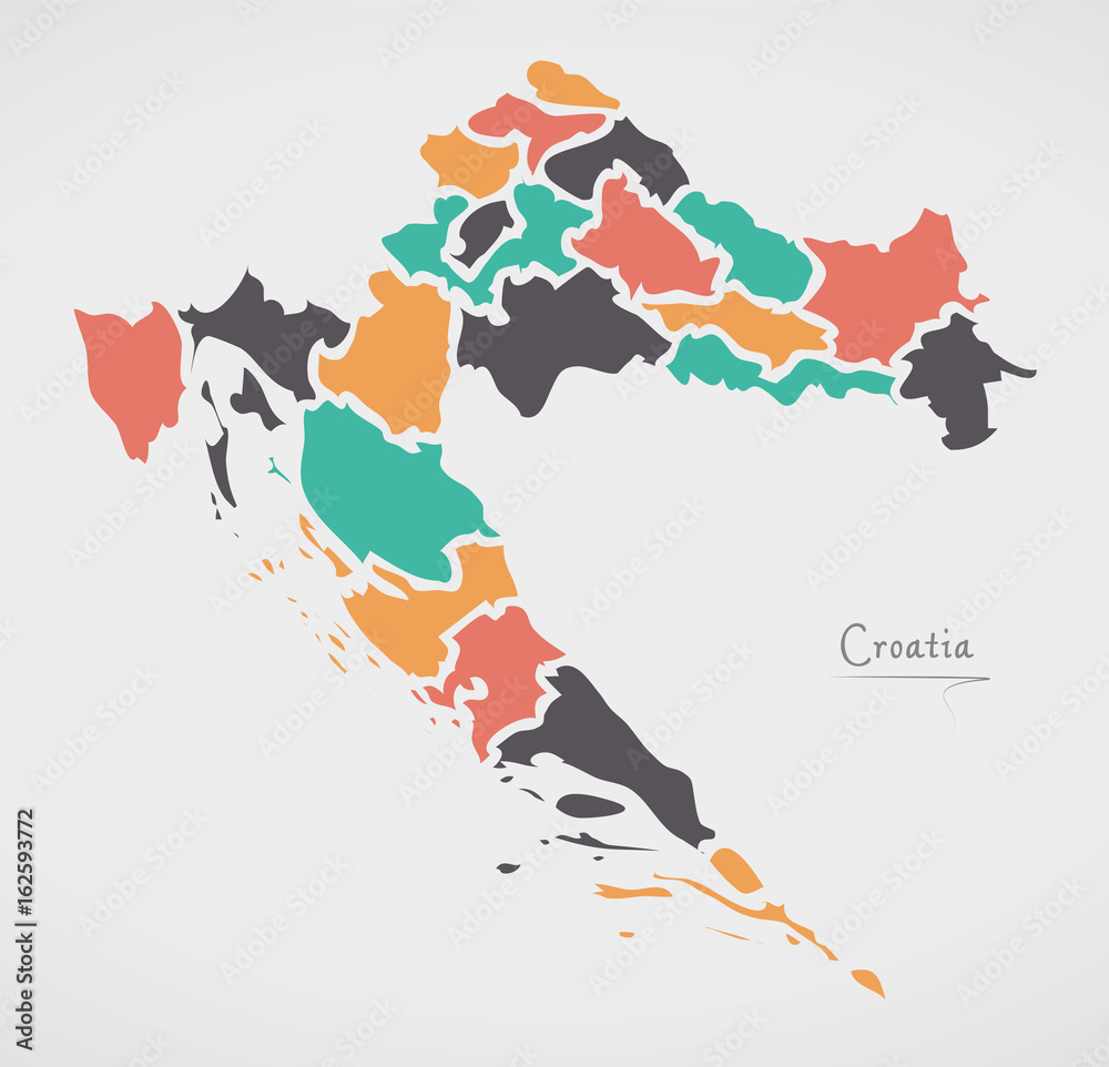 Croatia Map with states and modern round shapes Stock Vector | Adobe Stock