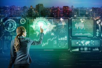 Aufkleber - businessperson and futuristic interface. Internet of Things. Smart City.