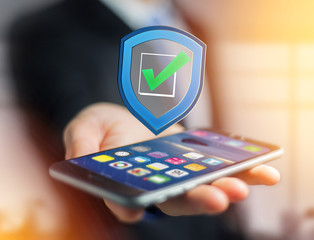 Poster - Shield symbol displayed on a futuristic interface - Security and internet concept
