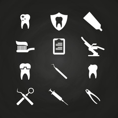 Canvas Print - Stomatology icons set on chalkboard - teeth care icons