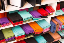 Colorful New Leather Wallet On Crafts Market In Chania, Crete, Greece.