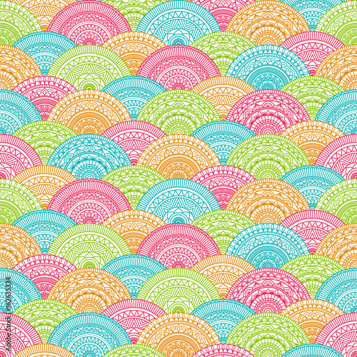 Cotton fabric Bezszwowe tło stylu wschodnim niebieski, zielony i czerwony. Arabski wzór. Mandala ornament. Elementy z kwiatów i liści. Ilustracja wektorowa. Użycie Tapety, tkaniny, opakowania z papieru.