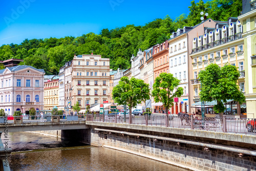 Fotografie, Obraz Tepla River embankment. Karlovy Vary, Czech republic