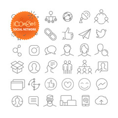 Aufkleber - Outline icon set. Web and mobile app thin line icons. Social network