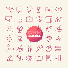 Poster - Outline icon set. Web and mobile app thin line icons. Science