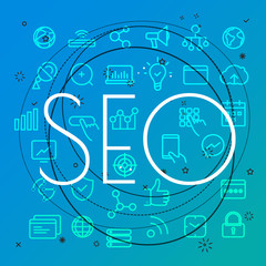 Aufkleber - SEO concept. Different thin line icons included