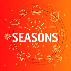 Poster - Seasons concept. Different thin line icons included