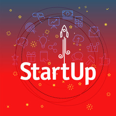 Poster - Startup concept. Different thin line icons included