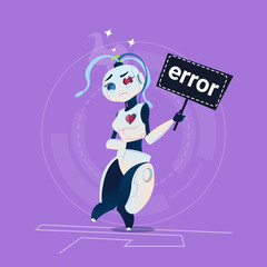 Poster - Cute Robot Error Modern Artificial Intelligence Technology Concept Flat Vector Illustration