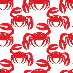 Wall Mural - Vector Seamless Pattern with Cute Crabs. Crab Seamless Pattern Vector Illustration. 