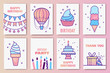 © sweet kiwi - cute birthday cards. Linear design. vector illustration
