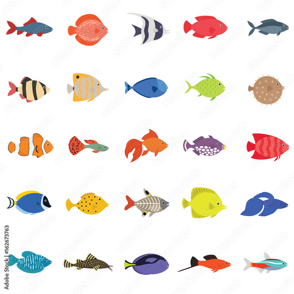 Fish Vector Icon Cute Cute fish vector illustration icons set. Tropical fish, sea fish ...