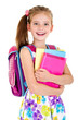 © svetamart - Portrait of smiling school girl child with school bag and books isolated
