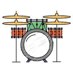 Sticker - battery drums musical instrument vector illustration design