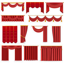 Theather Scene Red Blind Curtain Stage Fabric Texture Isolated On A White Background Illustration