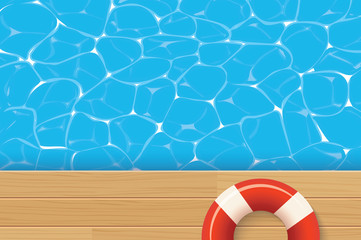 Sticker - Red pool ring and swimming pool. Summer background.