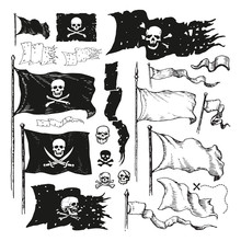 Vector Illustrated Set Of Various Waving Pirate Flags