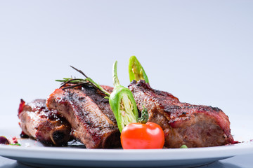 Wall Mural - cooked beef steaks on a plate