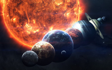 Wall Mural - Earth, Mars, and others. Science fiction space wallpaper, incredibly beautiful planets of solar system. Elements of this image furnished by NASA