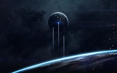 Wall Mural - science fiction space wallpaper, incredibly beautiful planets, galaxies, dark and cold beauty of end
