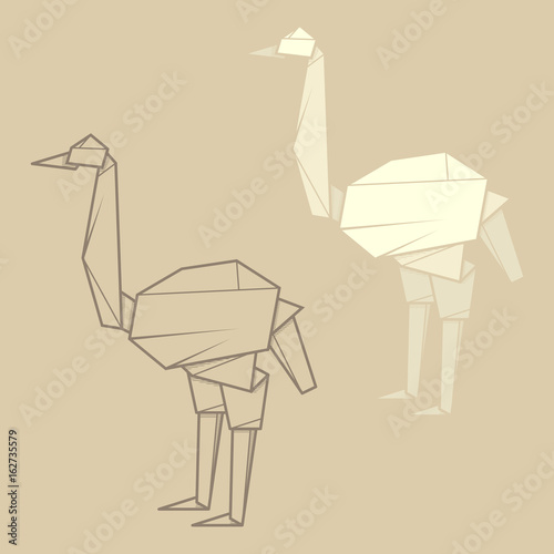 Set Illustration Paper Origami Of Ostrich Buy This Stock