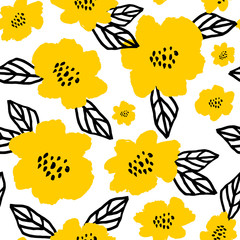Poster - hand drawn flowers seamless pattern