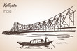 Sketch of indian city Kolkata bridge.