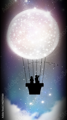 Nowoczesny obraz na płótnie Starry hot air balloon sky adventure silhouette art photo manipulation