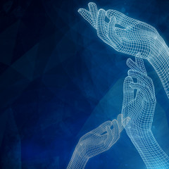 Poster - Grid hands on blue background
