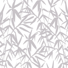 Wall Mural - Bamboo tree silhouette seamless pattern on white background in japanese style, black and white japanese design, vector illustration for fabric textile design