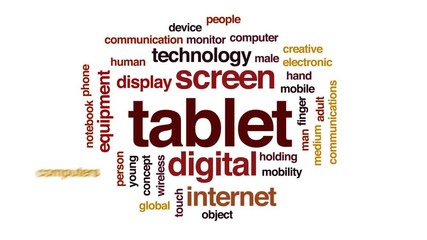 Sticker - Tablet animated word cloud, text design animation.