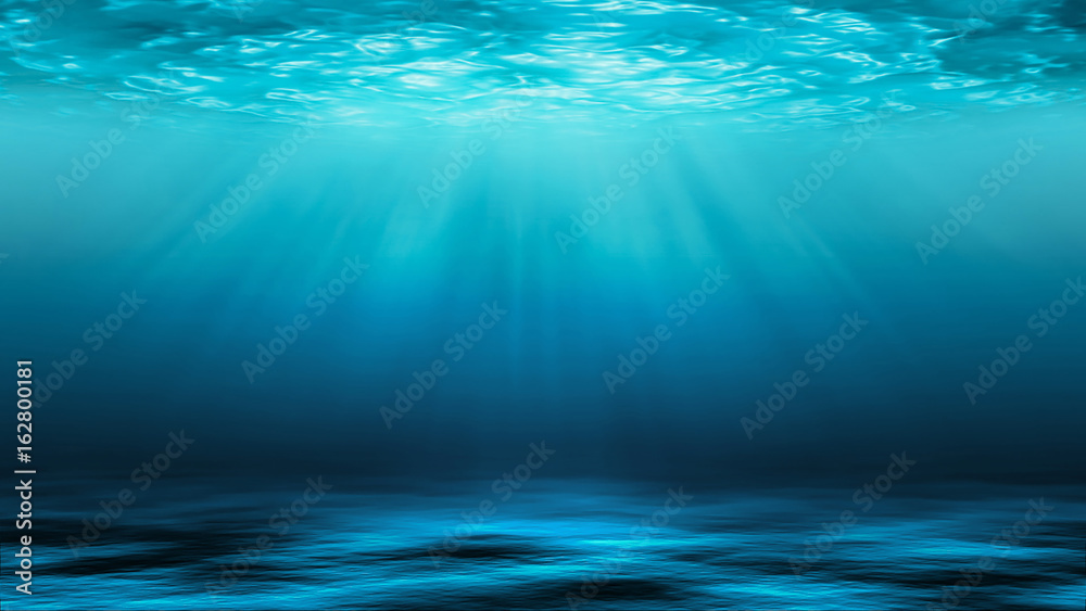 Sunbeams and Sea deep or ocean underwater as a background. - obrazy, fototapety, plakaty 