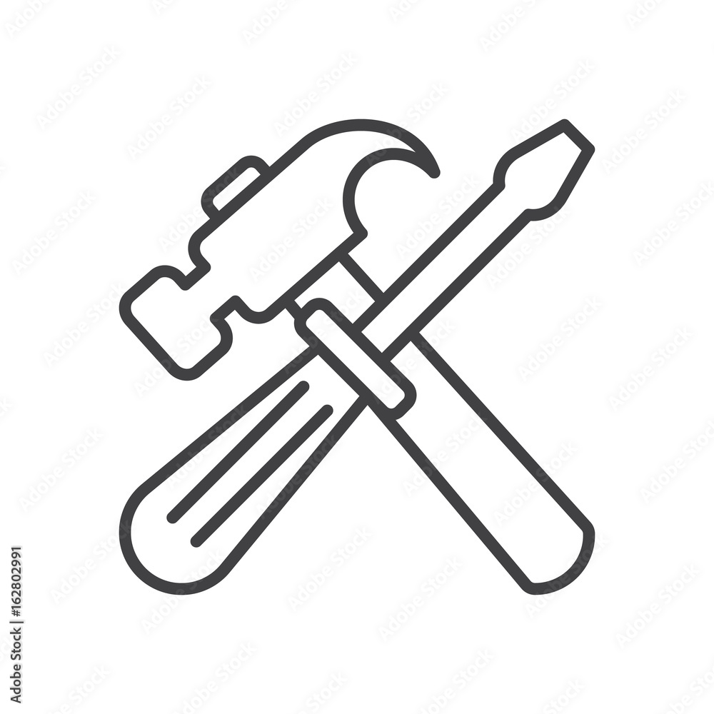 hammer-and-screwdriver-line-icon-outline-vector-sign-linear-style