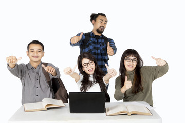 Wall Mural - College students showing ok sign together