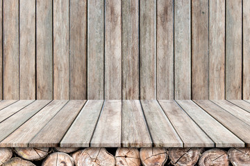 Empty wood table on old wood wall background,for product display.