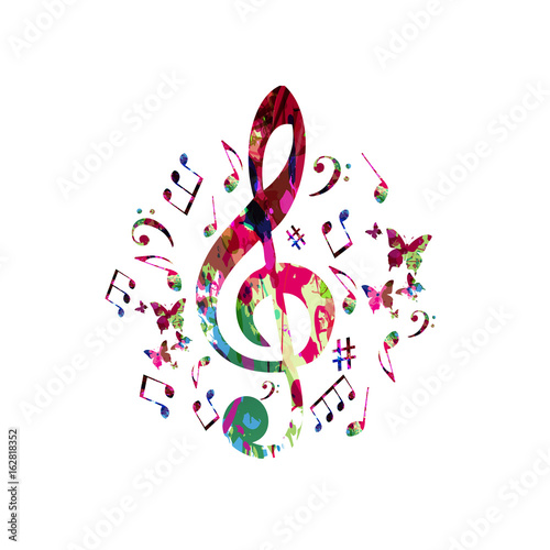  Music poster with music notes Colorful G clef with music 