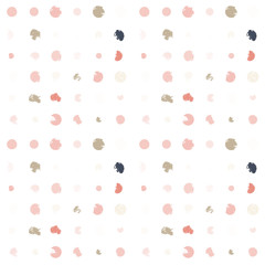 Poster - Modern Vector Polka Dot Seamless Pattern. Soft pastel colors confetti circles with worn out texture on white background.
