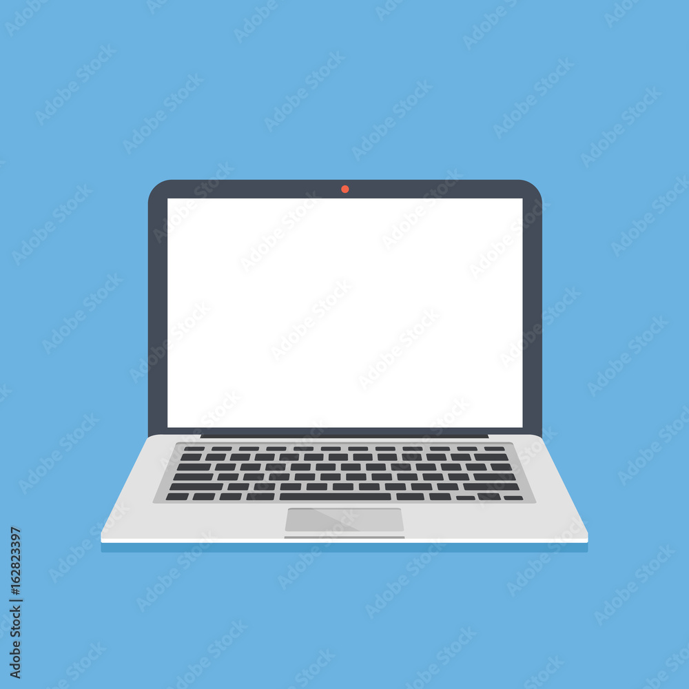Laptop with white screen. Thin modern notebook with blank empty screen ...
